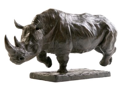 Sculpture en bronze d'un rhinocéros blanc