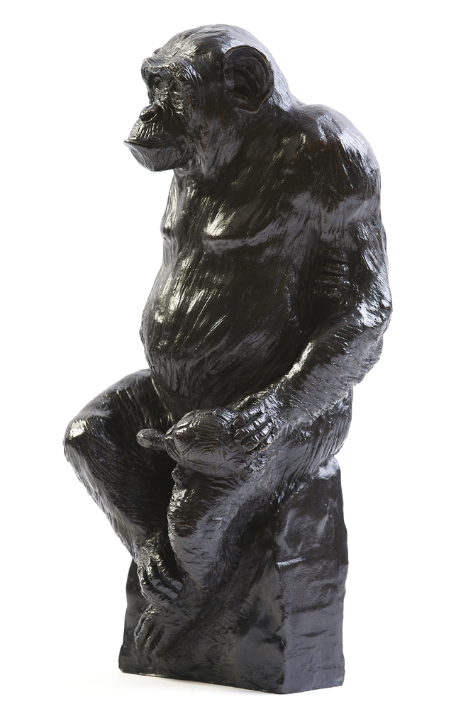 Bronze Colcombet chimpanzé avec tortue