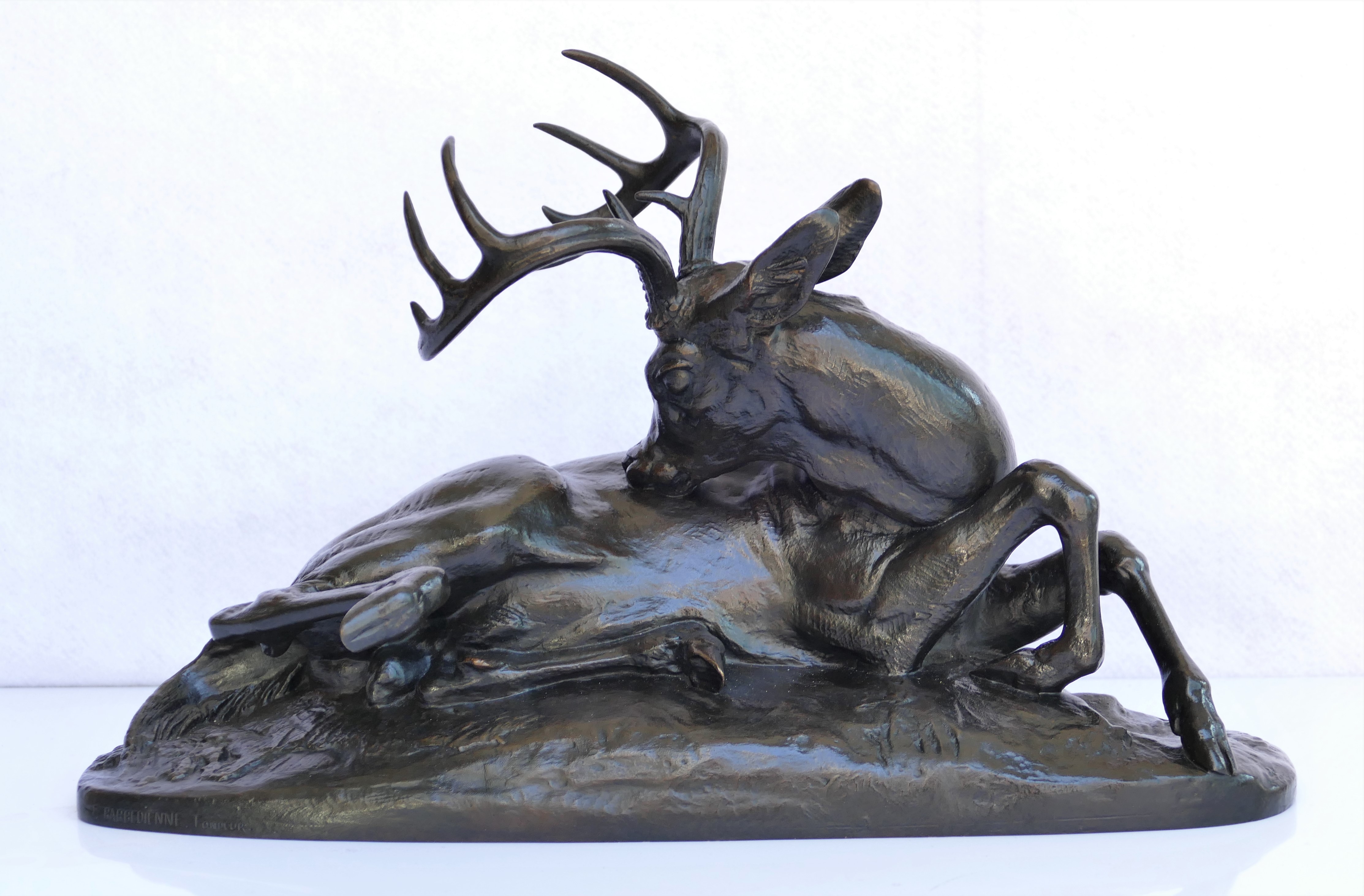 Barye bronze cerf de Virginie couché
