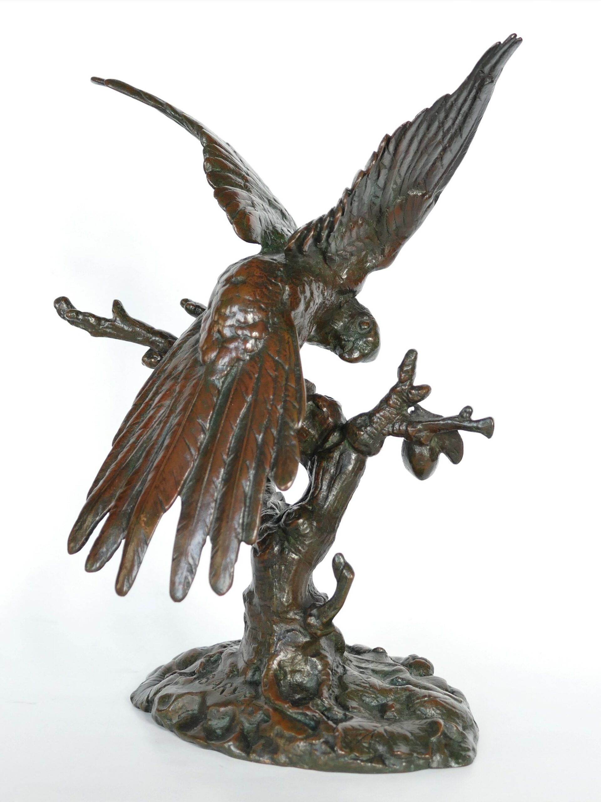 Barye bronze perruche posée sur un arbre (tête tournée vers la droite)