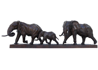 Famille d&rsquo;éléphants d&rsquo;Afrique chargeant
